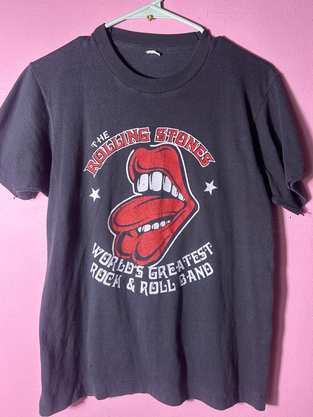 Vintage the Rolling Stones Black Tee with Red Tongue Graphic